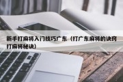 新手打麻将入门技巧广东（打广东麻将的诀窍打麻将秘诀）